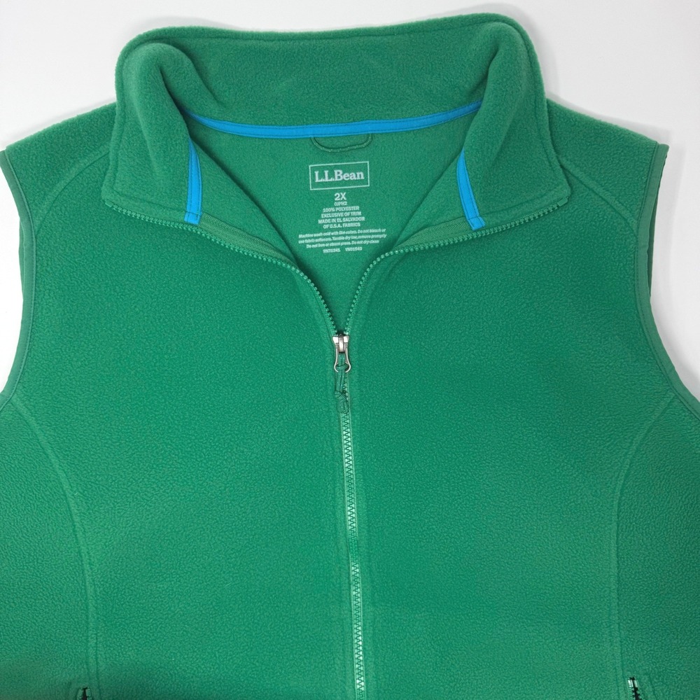 LL‎ Bean Womens 2X Polartec Recycled Fleece Vest Full Zip Kelly Green